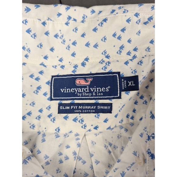 Vineyard Vines Shirt Mens XL Slim Fit Murray Arrowhead Pattern White Preppy Club - Picture 9 of 11